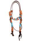 HILASON Cactus Western Wool Breast Collar Headstall Set Tack Set Blue & Brown