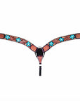 Bar H Equine Horse Leather Turquoise Floral Hand Painted One Ear Headstall Brown