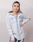 American Darling Leather Hand Tooled Carved Women Denim Shirt Jacket