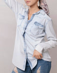 American Darling Leather Hand Tooled Carved Women Denim Shirt Jacket