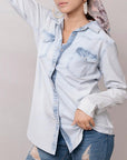 American Darling Leather Hand Tooled Carved Women Denim Shirt Jacket