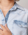 American Darling Leather Hand Tooled Carved Women Denim Shirt Jacket