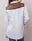 American Darling Leather Hand Tooled Carved Women Denim Shirt Jacket