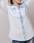American Darling Leather Hand Tooled Carved Women Denim Shirt Jacket