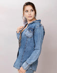 American Darling Leather Hand Tooled Carved Women Denim Shirt Jacket