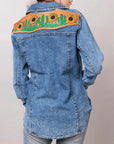 American Darling Leather Hand Tooled Carved Women Denim Shirt Jacket