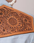 American Darling Leather Hand Tooled Carved Women Denim Shirt Jacket