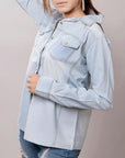 American Darling Leather Hand Tooled Carved Women Denim Shirt Jacket