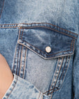 American Darling Leather Hand Tooled Carved Women Denim Shirt Jacket