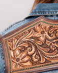 American Darling Leather Hand Tooled Carved Women Denim Shirt Jacket