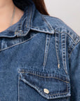 American Darling Leather Hand Tooled Carved Women Denim Shirt Jacket