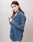 American Darling Leather Hand Tooled Carved Women Denim Shirt Jacket