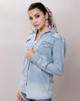 American Darling Leather Hand Tooled Carved Women Denim Shirt Jacket