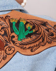 American Darling Leather Hand Tooled Carved Women Denim Shirt Jacket
