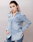 American Darling Leather Hand Tooled Carved Women Denim Shirt Jacket