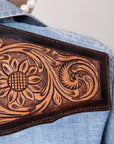 American Darling Leather Hand Tooled Carved Women Denim Shirt Jacket