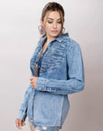 American Darling Leather Hand Tooled Carved Women Denim Shirt Jacket