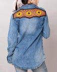 American Darling Leather Hand Tooled Carved Women Denim Shirt Jacket