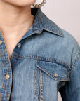 American Darling Leather Hand Tooled Carved Women Denim Shirt Jacket