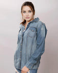 American Darling Leather Hand Tooled Carved Women Denim Shirt Jacket