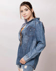 American Darling Leather Hand Tooled Carved Women Denim Shirt Jacket