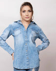 American Darling Leather Hand Tooled Carved Women Denim Shirt Jacket