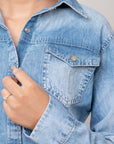 American Darling Leather Hand Tooled Carved Women Denim Shirt Jacket