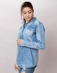 American Darling Leather Hand Tooled Carved Women Denim Shirt Jacket