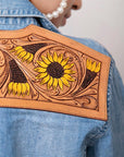American Darling Leather Hand Tooled Carved Women Denim Shirt Jacket