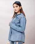 American Darling Leather Hand Tooled Carved Women Denim Shirt Jacket