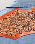 American Darling Leather Hand Tooled Carved Women Denim Shirt Jacket