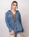 American Darling Leather Hand Tooled Carved Women Denim Shirt Jacket