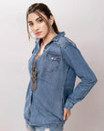 American Darling Leather Hand Tooled Carved Women Denim Shirt Jacket