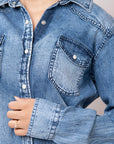 American Darling Leather Hand Tooled Carved Women Denim Shirt Jacket