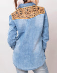 American Darling Leather Hand Tooled Carved Women Denim Shirt Jacket