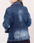 ADBZ017 Genuine leather Hand tooled hand carved Women 100% cotton Denim Blazer dress jacket ladies Girl
