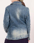 ADBZ018 Genuine leather Hand tooled hand carved Women 100% cotton Denim Blazer dress jacket ladies Girl