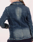 ADBZ019 Genuine leather Hand tooled hand carved Women 100% cotton Denim Blazer dress jacket ladies Girl