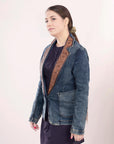 ADBZ020 Genuine leather Hand tooled hand carved Women 100% cotton Denim Blazer dress jacket ladies Girl