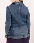 ADBZ020 Genuine leather Hand tooled hand carved Women 100% cotton Denim Blazer dress jacket ladies Girl