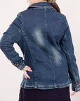 ADBZ021 Genuine leather Hand tooled hand carved Women 100% cotton Denim Blazer dress jacket ladies Girl