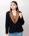 ADBZ011 Genuine leather Hand tooled hand carved Women Blazer dress jacket ladies Girl