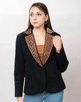 ADBZ012 Genuine leather Hand tooled hand carved Women Blazer dress jacket ladies Girl