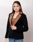 ADBZ013 Genuine leather Hand tooled hand carved Women Blazer dress jacket ladies Girl