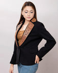 ADBZ013 Genuine leather Hand tooled hand carved Women Blazer dress jacket ladies Girl