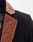 ADBZ015 Genuine leather Hand tooled hand carved Women Blazer dress jacket ladies Girl