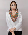 ADBZ016 Genuine leather Hand tooled hand carved Women Blazer dress jacket ladies Girl