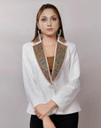 ADBZ016 Genuine leather Hand tooled hand carved Women Blazer dress jacket ladies Girl
