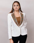 ADBZ016 Genuine leather Hand tooled hand carved Women Blazer dress jacket ladies Girl