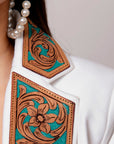 ADBZ016 Genuine leather Hand tooled hand carved Women Blazer dress jacket ladies Girl